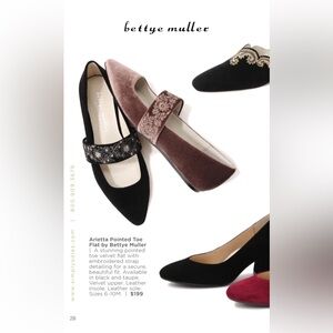 Bettye Muller Ballet Flats arietta black Mary Jane velvet floral 6.5